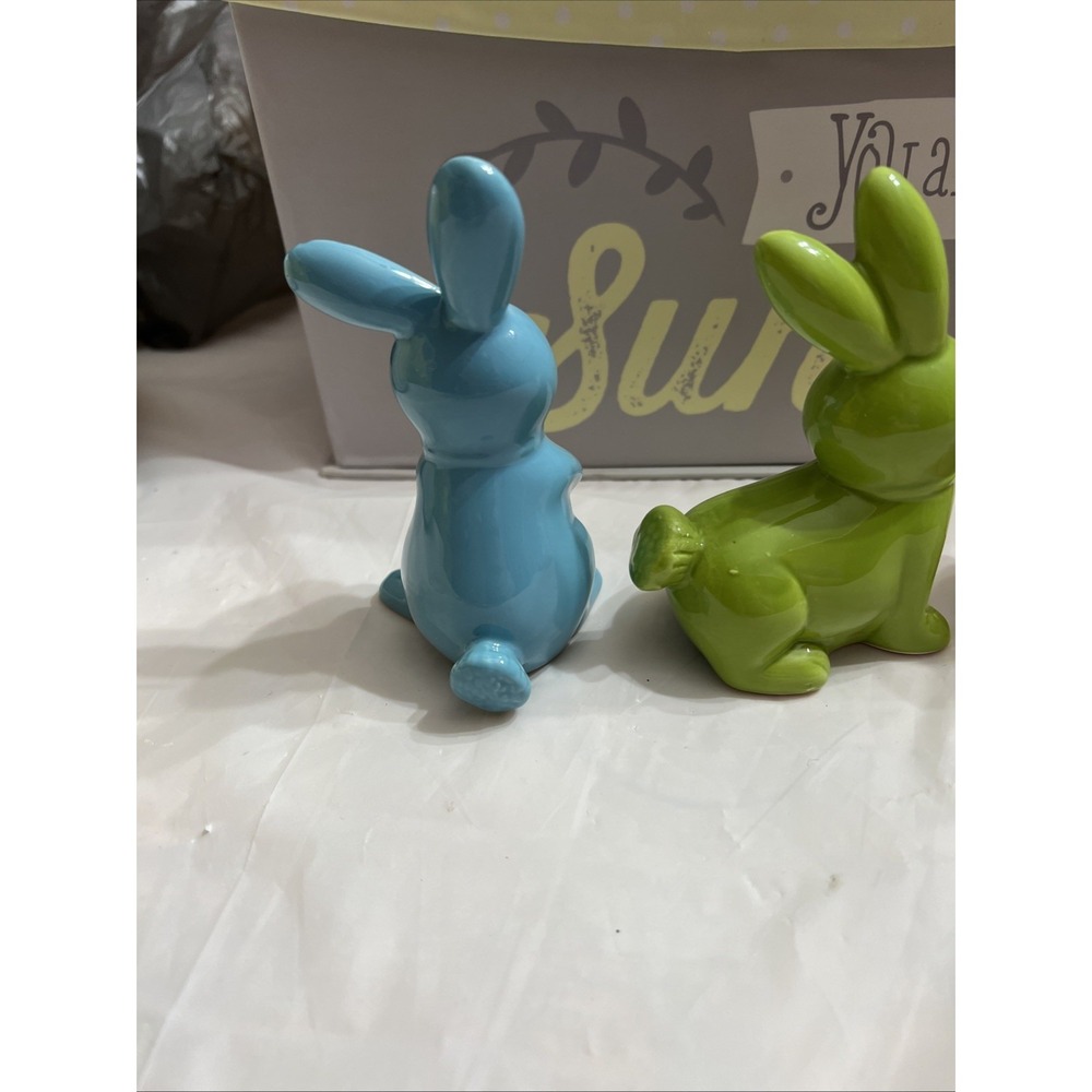 Lot Of 3 Easter Bunnies Blue Green And Pink - Picture 9 of 12